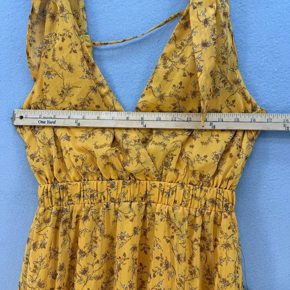 Lulus Halter Sundress Women's M Yellow Gold Metallic Mini Dress Adjustable NWT - Picture 10 of 10